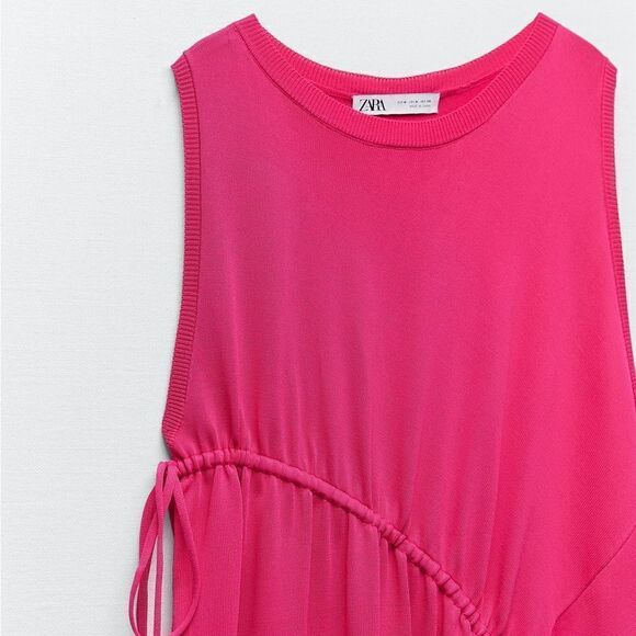 Zara Knit Ruched Dress Fuchsia Barbiecore Barbie Core - Picture 6 of 8